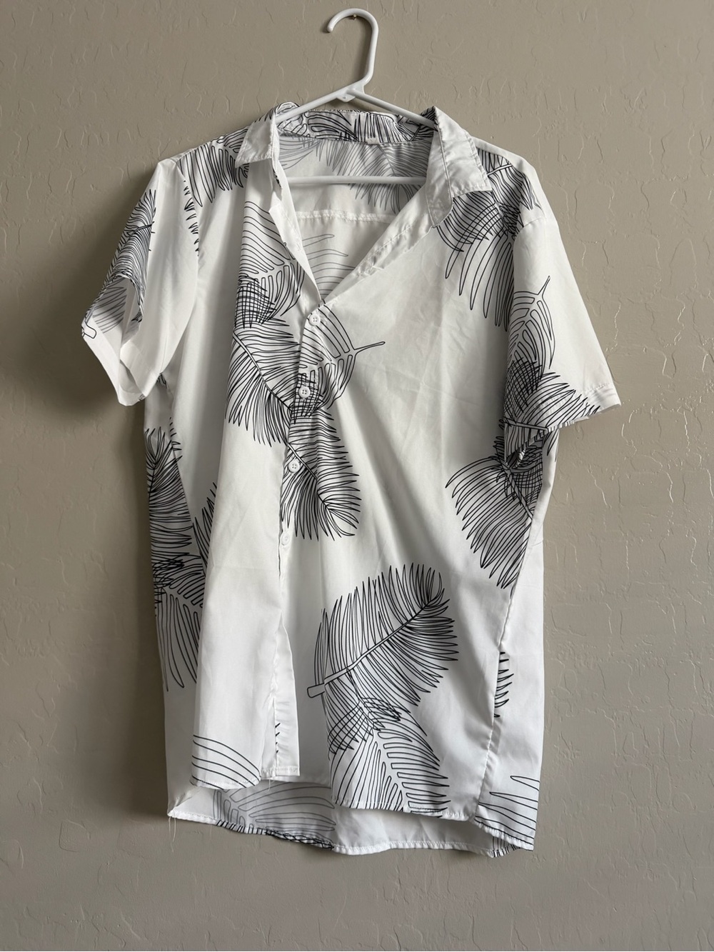White Short-Sleeve Palm Print Shirt
